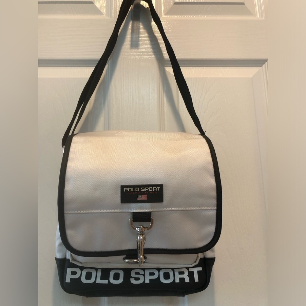 Vintage Polo Sport White and Black adjustable crossbody Bag